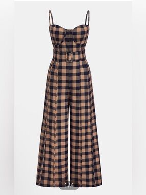 Commense Plaid belted Wide leg cami jumpsuit